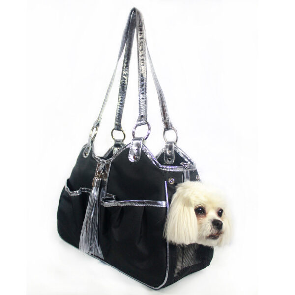 Petote Metro Classic Black & Silver: Stylish and Functional Pet Carrier - Image 4