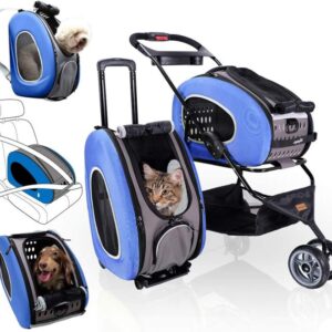 Ibiyaya 5-in-1 EVA Pet Stroller-Carrier: Dog-Cat Sling Bag & Small Pet Backpack with Wheels