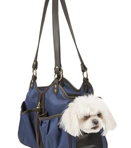 Stylish Petote Metro Couture Pet Carrier w/ Leather Trim & Tassel- Navy (Small)